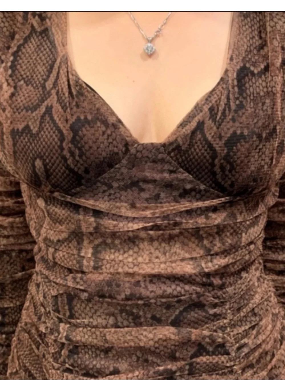 Zara Snake Print Draped Tulle Long Sleeve Ruched Mini Dress - Picture 9 of 15